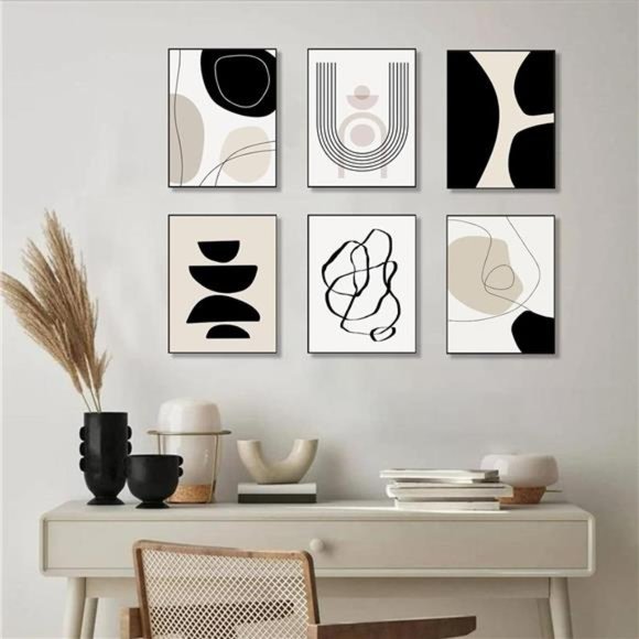 Abstract Boho Wall Art Prints Set of 6, Minimalist Geometric Boho Wall Art - Picture 6 of 7